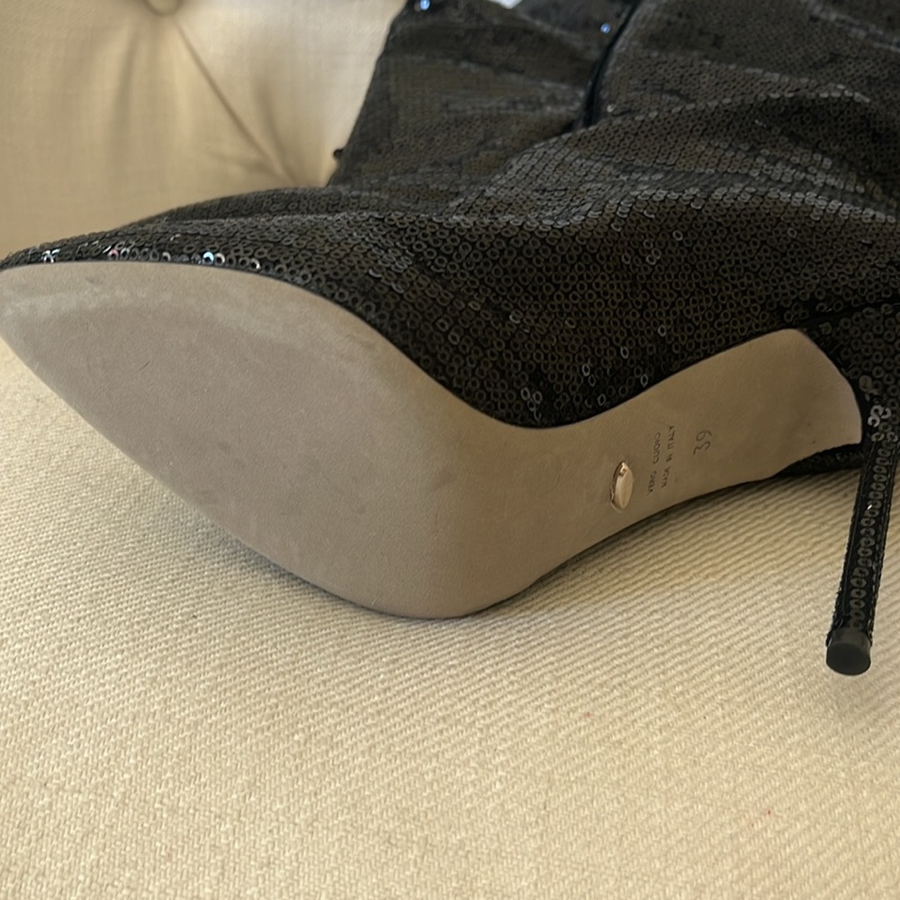 Rare thigh, high black sequence boots Sergio Ross size 9 - Picture 11 of 12